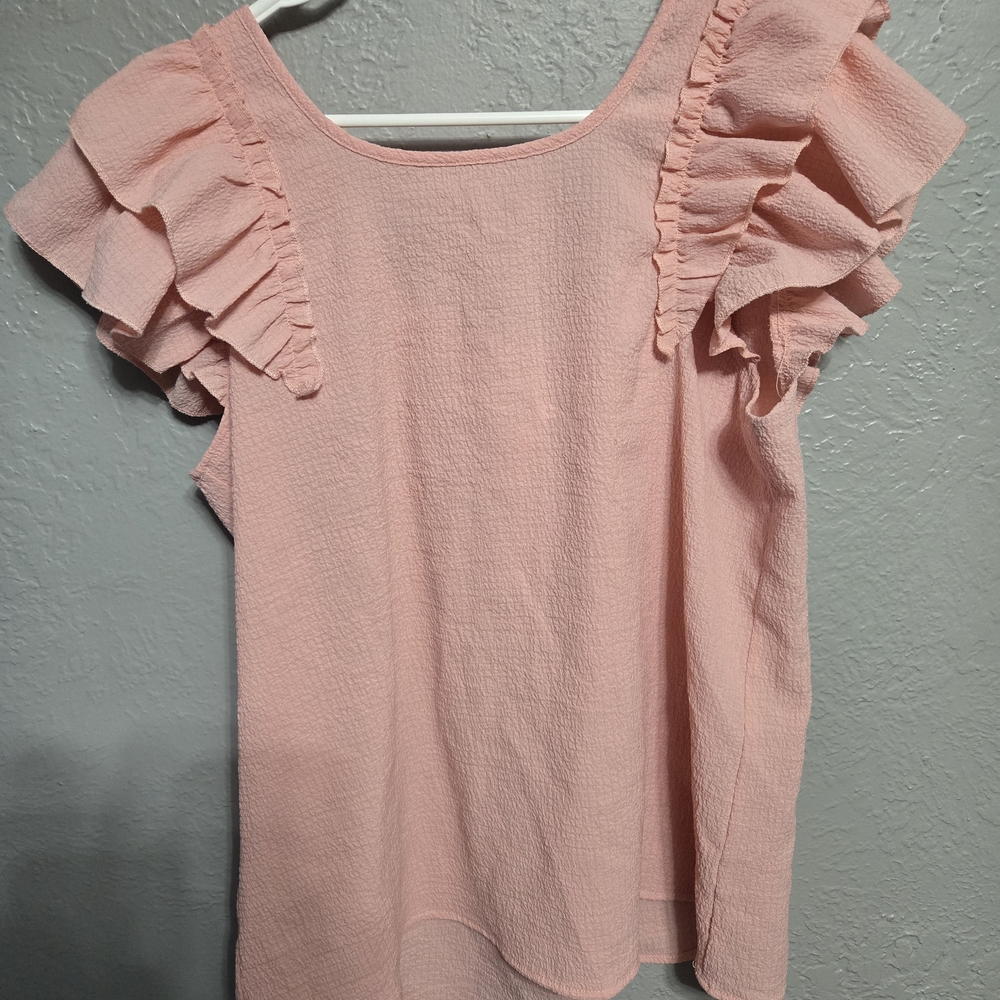 Light Pink Ruffle Sleeve Blouse for Women